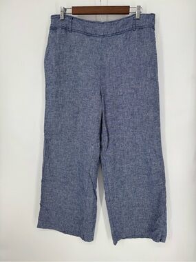 Lane Bryant Chambray Lined Wide-Leg Cropped Pants in Denim Blue Plus Size 16